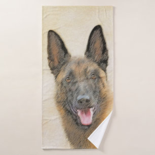 Belgian Malinois Painting - Cute Original Dog Art Bath Towel Set