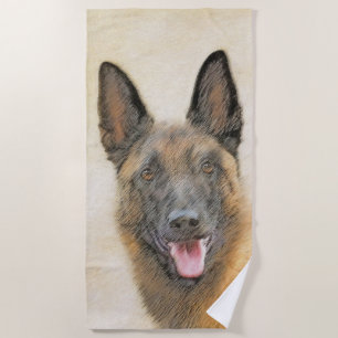 Belgian Malinois Painting - Cute Original Dog Art Beach Towel