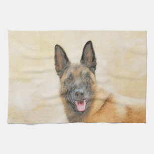 Belgian Malinois Painting - Cute Original Dog Art Kitchen Towel