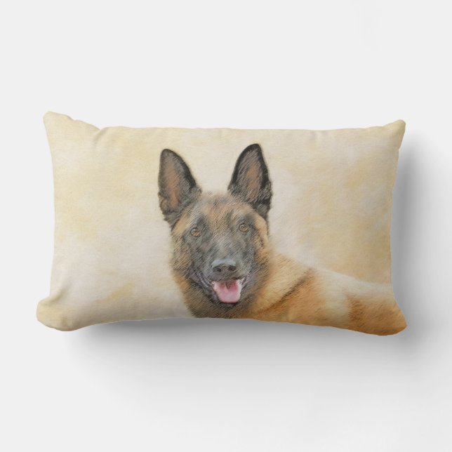 Belgian Malinois Painting - Cute Original Dog Art Lumbar Pillow (Front)