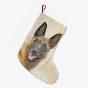 Belgian Malinois Painting - Cute Original Dog Art Small Christmas Stocking