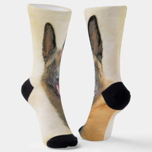 Belgian Malinois Painting - Cute Original Dog Art Socks
