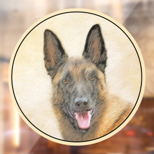 Belgian Malinois Painting - Cute Original Dog Art Window Cling