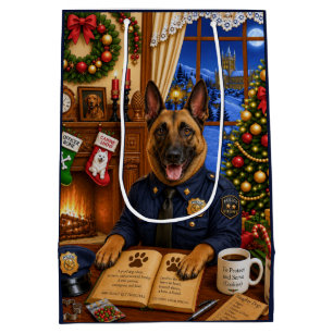 Belgian Malinois Police Holiday Medium Gift Bag