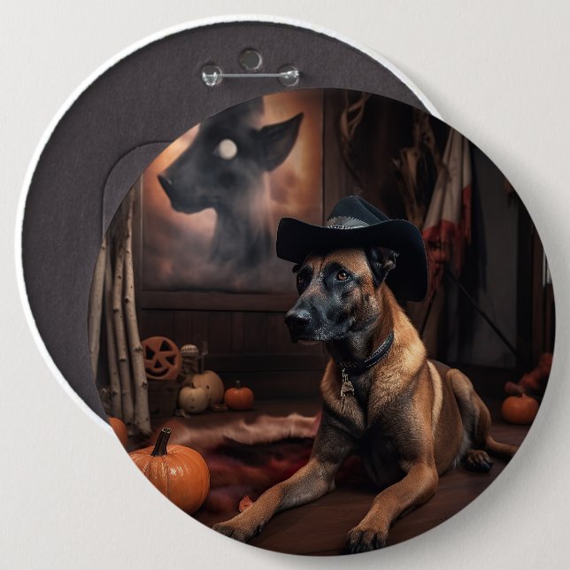 Belgian Malinois Pumpkins Halloween Scary 6 Inch Round Button (Front & Back)