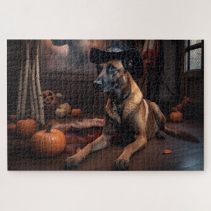 Belgian Malinois Pumpkins Halloween Scary Jigsaw Puzzle