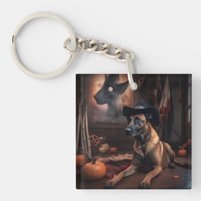 Belgian Malinois Pumpkins Halloween Scary Keychain (Front)