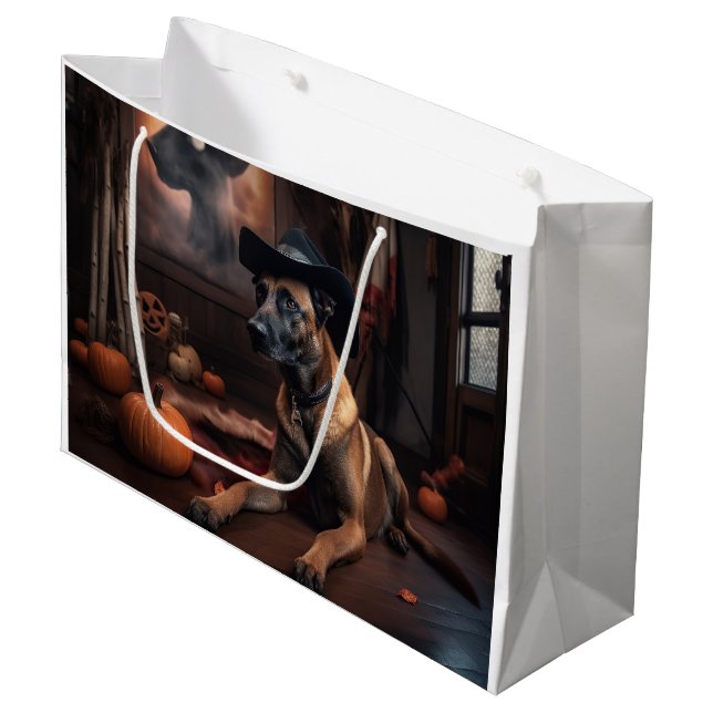 Belgian Malinois Pumpkins Halloween Scary Large Gift Bag (Front Angled)
