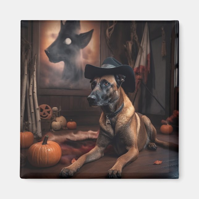 Belgian Malinois Pumpkins Halloween Scary Magnet (Front)