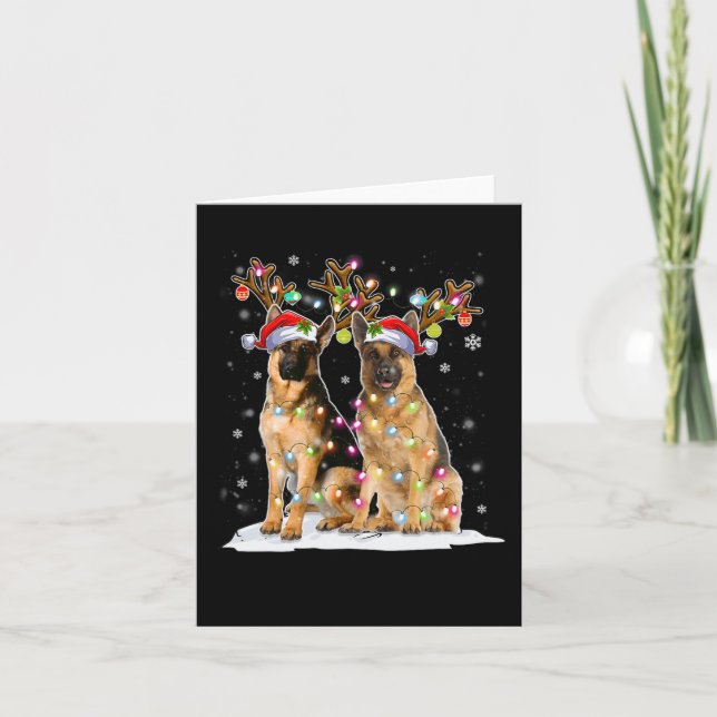 Belgian Malinois Reindeer Hat Santa Christmas Ligh Card (Front)