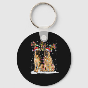 Belgian Malinois Reindeer Hat Santa Christmas Ligh Keychain