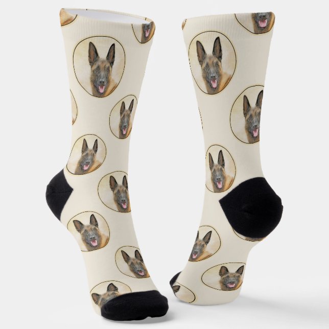 Belgian Malinois Shepherd Mahogany Painting Art Socks (Angled)