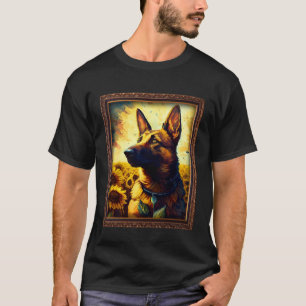 Belgian Malinois Shepherd Painting Sunflower Flowe T-Shirt
