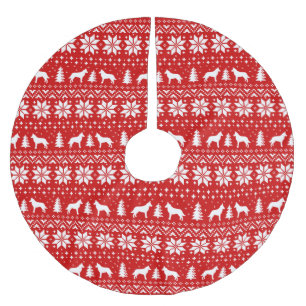 Belgian Malinois Silhouettes Christmas Pattern Red Brushed Polyester Tree Skirt