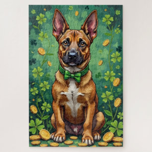 Belgian Malinois St Patrick’s Day Lucky Dog Jigsaw Puzzle