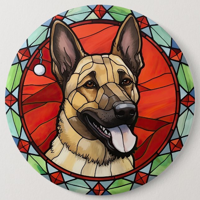 Belgian Malinois Stained Glass Christmas 6 Inch Round Button (Front)
