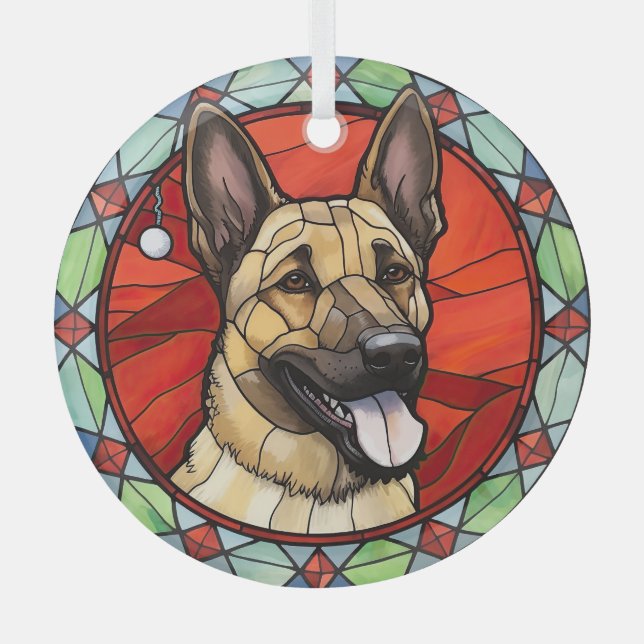 Belgian Malinois Stained Glass Christmas Ornament (Front)