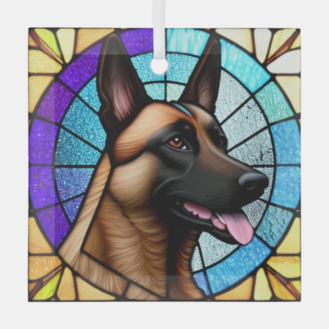 Belgian Malinois "Stained Glass"  Glass Ornament (Front)