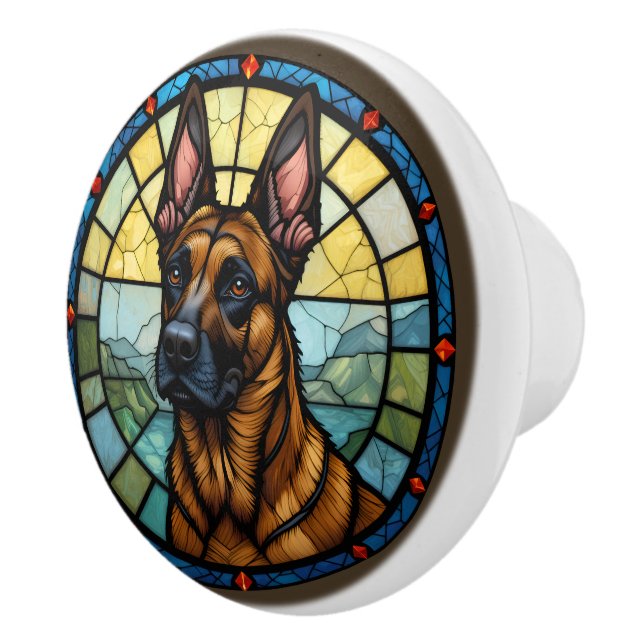 Belgian Malinois Stained Glass Style Illustration Ceramic Knob (Right)