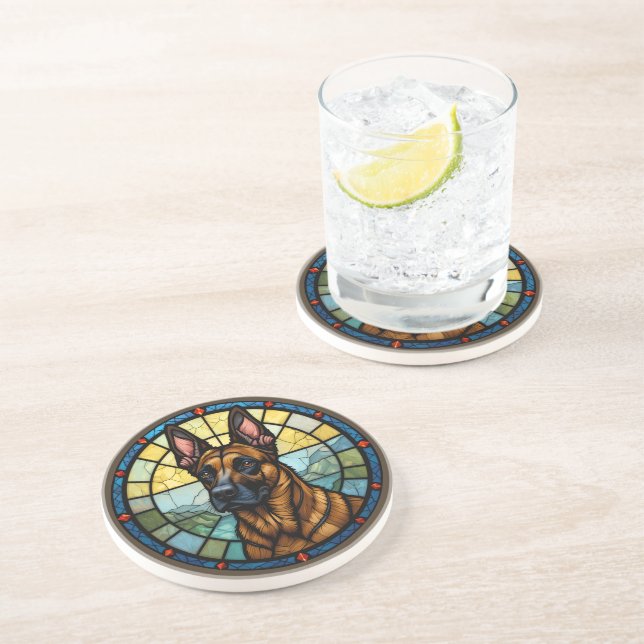 Belgian Malinois Stained Glass Style Illustration Coaster (Side)