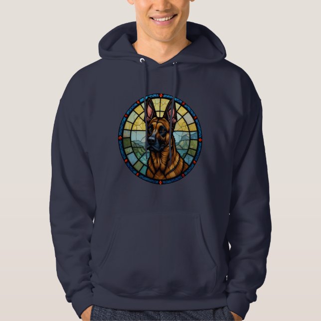 Belgian Malinois Stained Glass Style Illustration Hoodie (Front)