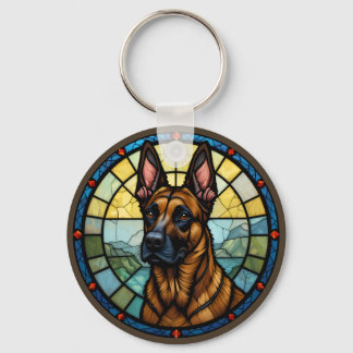 Belgian Malinois Stained Glass Style Illustration Keychain