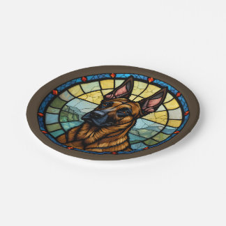 Belgian Malinois Stained Glass Style Illustration Paper Plate