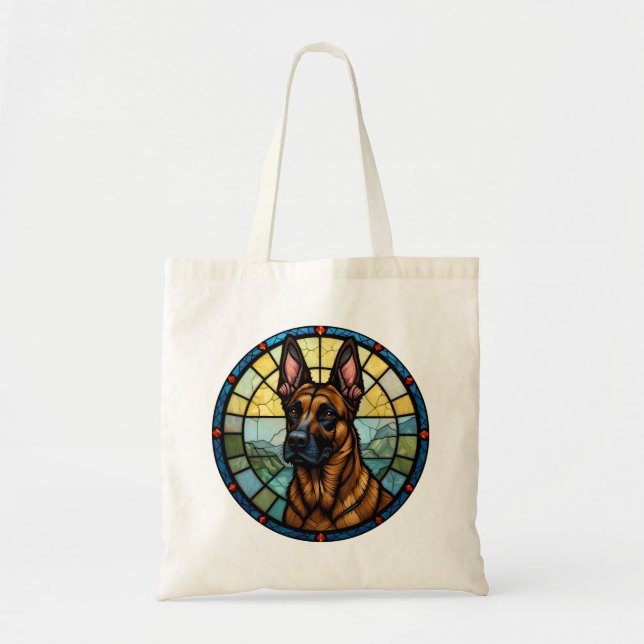 Belgian Malinois Stained Glass Style Illustration Tote Bag (Front)