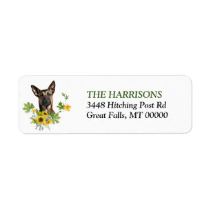 Belgian Malinois Sunflower Wreath Return Address