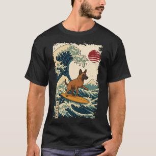 Belgian Malinois Surfing Japanese Kanagawa Wave Mo T-Shirt