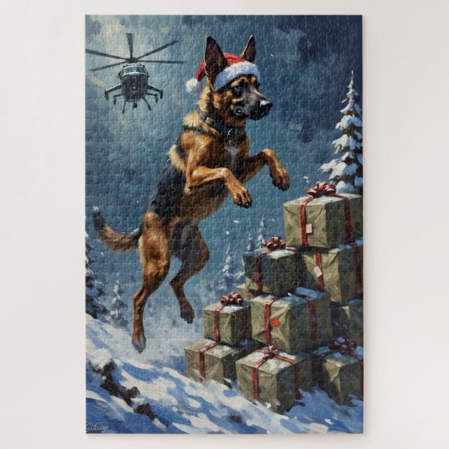 Belgian Malinois Tactical Christmas Delivery Hat Jigsaw Puzzle (Vertical)