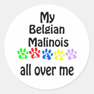 Belgian Malinois Walks Design Classic Round Sticker