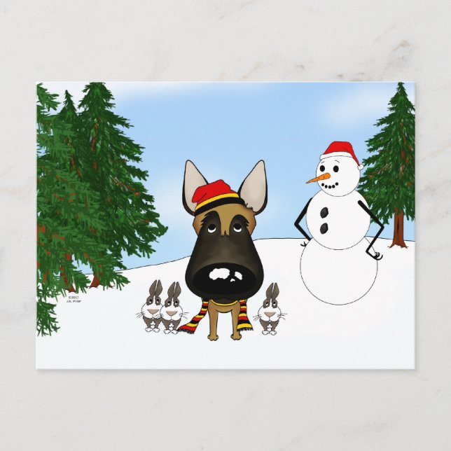 Belgian Malinois Winter Snow Postcard (Front)
