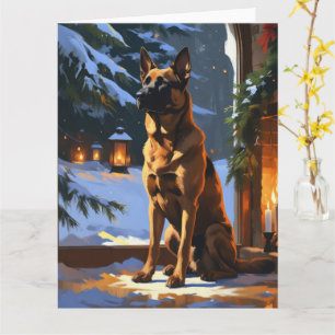 Belgian Malinois With Christmas Lights Holiday Card