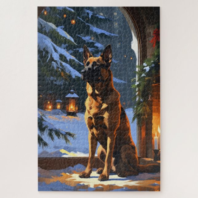 Belgian Malinois With Christmas Lights Holiday  Jigsaw Puzzle (Vertical)