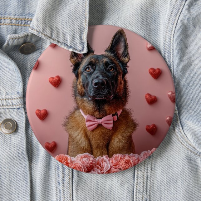 Belgian Malinois with Roses - Valentine's Day  6 Inch Round Button (In Situ)
