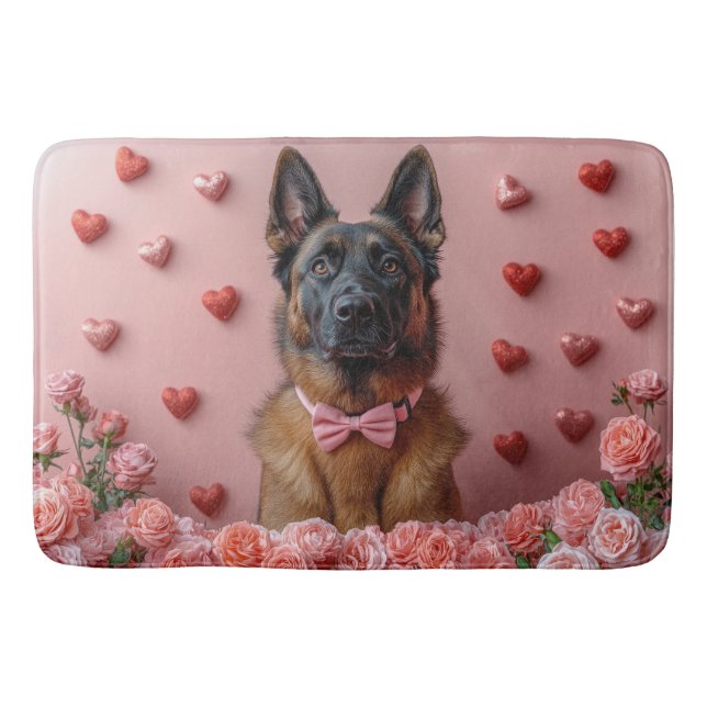Belgian Malinois with Roses - Valentine's Day  Bath Mat (Front)
