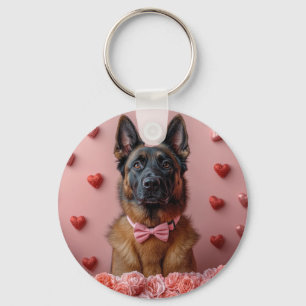 Belgian Malinois with Roses - Valentine's Day  Keychain