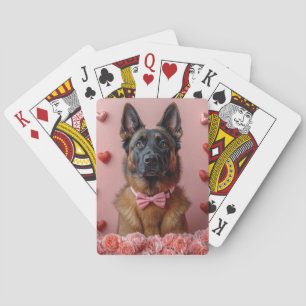Belgian Malinois with Roses - Valentine's Day  Playing Cards