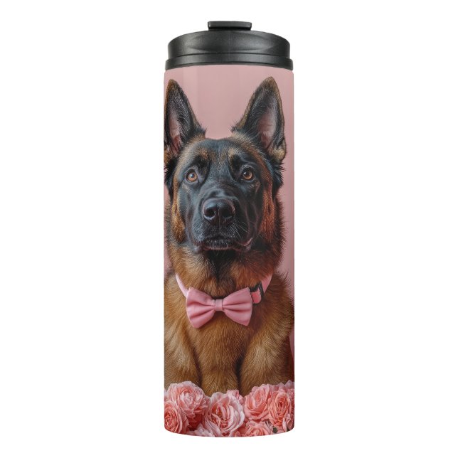 Belgian Malinois with Roses - Valentine's Day  Thermal Tumbler (Front)