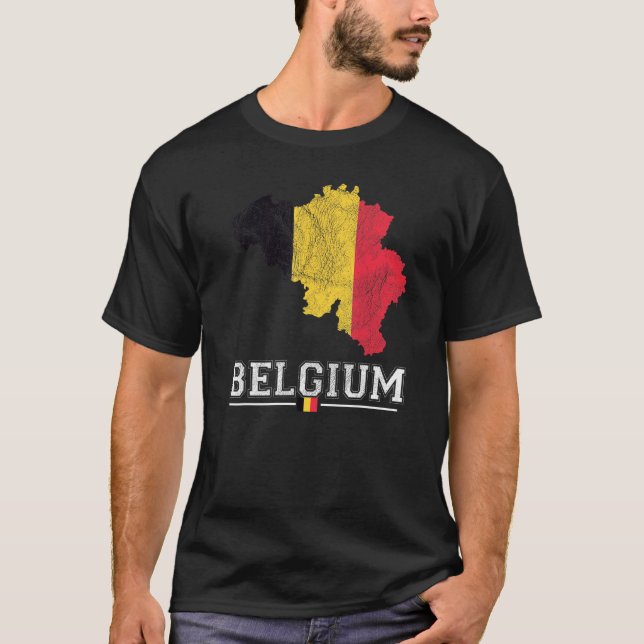 Belgian Map And Flag Souvenir   Distressed Belgium T-Shirt (Front)