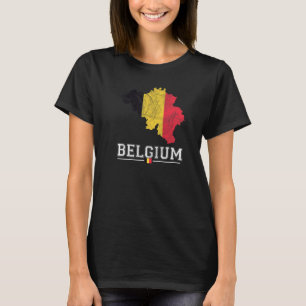 Belgian Map And Flag Souvenir Distressed Belgium T-Shirt