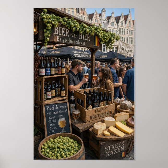 Belgian Market Beer Tasting Scene Poster (Front)