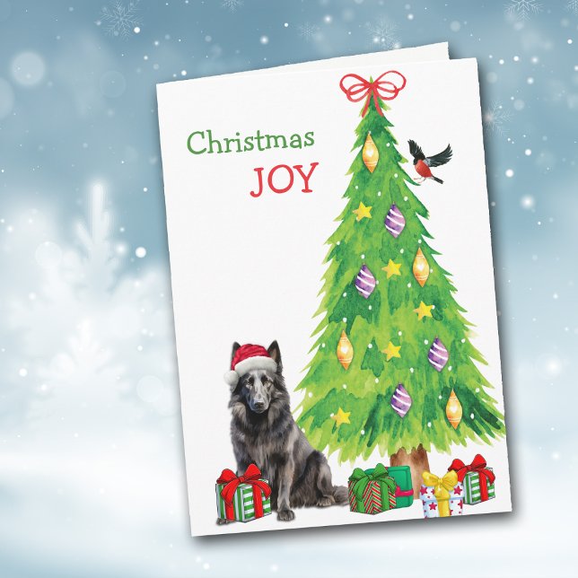 Belgian Sheepdog, Bird and Christmas Tree Holiday Card (Creator Uploaded)