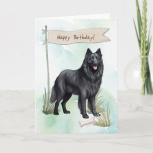 Belgian Sheepdog Dog Outdoors Under Birthday Sign Card