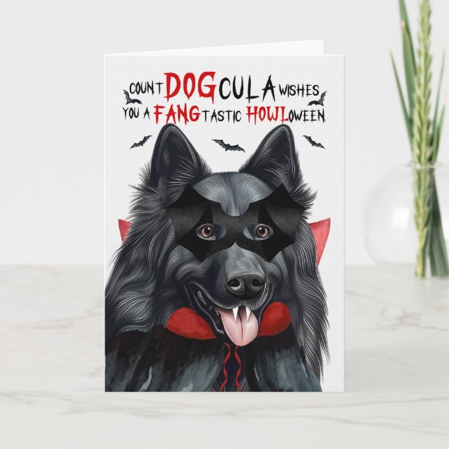 Belgian Sheepdog Funny Count DOGcula Halloween Holiday Card (Front)