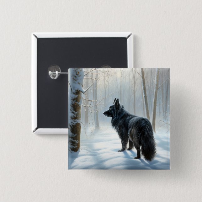 Belgian Sheepdog Let It Snow Christmas 2 Inch Square Button (Front & Back)
