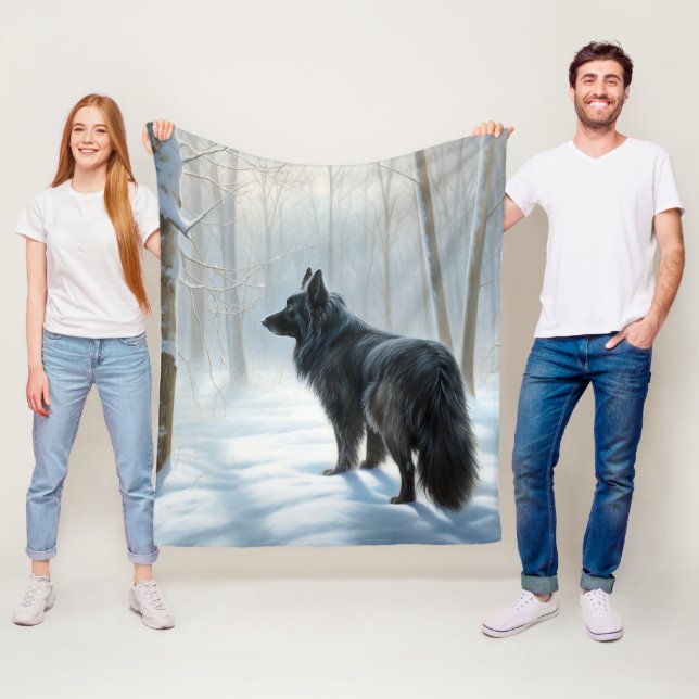 Belgian Sheepdog Let It Snow Christmas Fleece Blanket (In Situ)