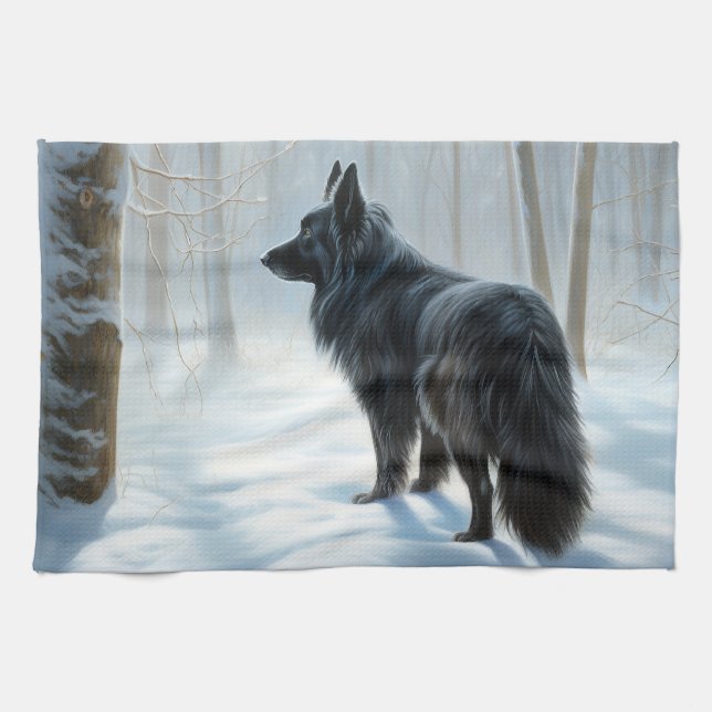Belgian Sheepdog Let It Snow Christmas Kitchen Towel (Horizontal)