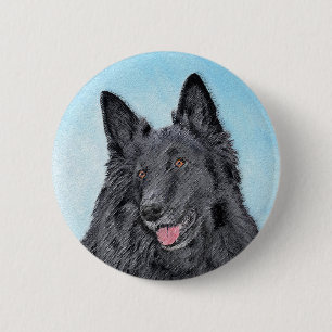 Belgian Sheepdog Painting - Cute Original Dog Art 2 Inch Round Button